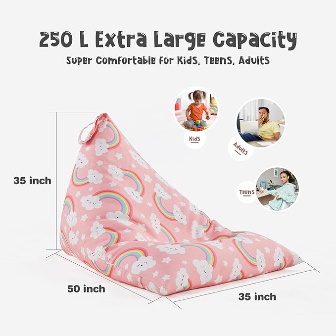 Nobildonna Stuffed Animal Storage Bean Bag for Kids (No Filler), Extra Large 250L Bean Bag Chair Cover Only, Washable Beanbag Without Filling Soft Premium Canvas Stuffable Bean Bag Cover (Baby Pink) - LeafyLoom