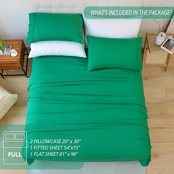 Full Sheet Set - 4 Piece Soft Breathable Bed Sheets for Full Size Bed, Extra Deep Pocket Lxuury Brushed Sheets, Cooling Hotel Bedding Sheets and Pillowcases, Wrinkle Free Oeko-Tex Sheets - LeafyLoom
