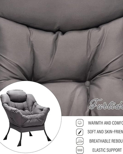 Lazy Chair with Ottoman, Modern Chair with Folding Footrest, Lounge Accent Chair, Comfortable Reading Chair, Oversized Armchairs for Bedroom, Study, Living Room, Courtyard (Dark Grey) - LeafyLoom
