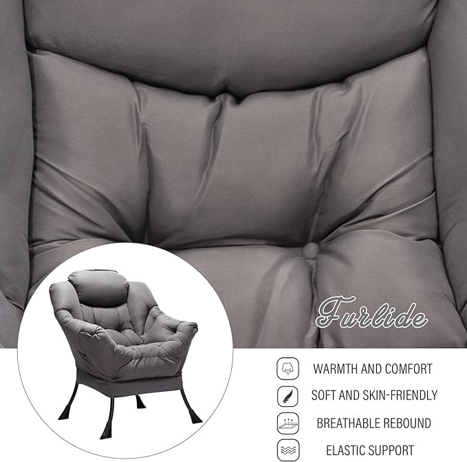 Lazy Chair with Ottoman, Modern Chair with Folding Footrest, Lounge Accent Chair, Comfortable Reading Chair, Oversized Armchairs for Bedroom, Study, Living Room, Courtyard (Dark Grey) - LeafyLoom