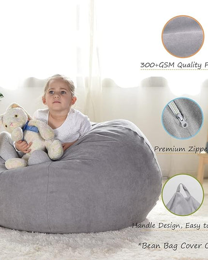 YuppieLife Stuffed Animals Bean Bag Chair Cover Candy-Colored Bean Bag（Just Cover, No Filling）/Large Stuff 'n Sit Organization/Toy Storage Bag/Kids Toys Organizer（27'',Grey） - LeafyLoom