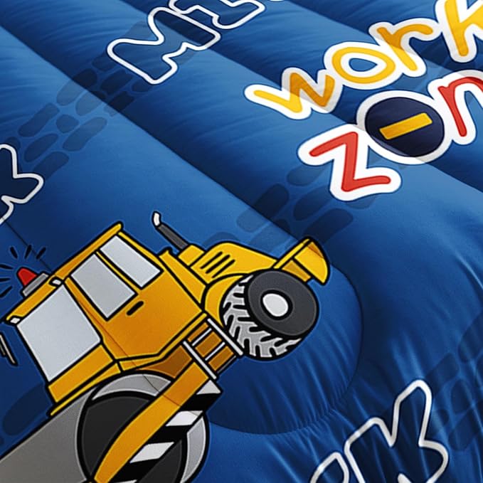 Datura home Kids Comforter Set Butterfly Printed Pattern Bedding Set with 1 Comforter and 2 Pillowcases for Girls Boys Bedroom All Season(Truck Twin) - LeafyLoom