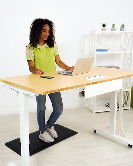 Standing desk with Bamboo top. Adjustable height desk 60"x30". Dual motor stand up motorized computer desks for home office - LeafyLoom