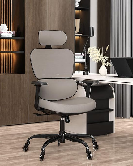 Ergonomic Office Chair - Mesh Office Chair High Back, Rolling Desk Chair, Executive Swivel Chair, Computer Chair with 3D Adjustable Armrest, 3D Lumbar Support, Blade Wheels, Adjustable Headrest - LeafyLoom