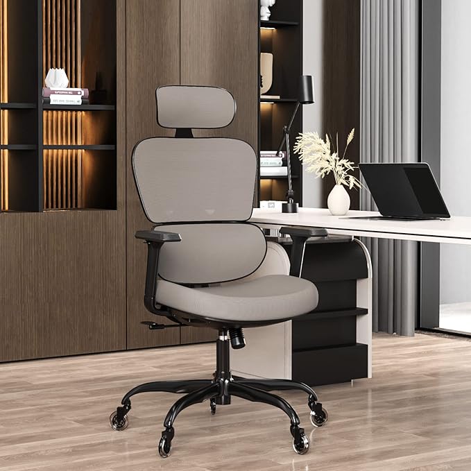 Ergonomic Office Chair - Mesh Office Chair High Back, Rolling Desk Chair, Executive Swivel Chair, Computer Chair with 3D Adjustable Armrest, 3D Lumbar Support, Blade Wheels, Adjustable Headrest - LeafyLoom