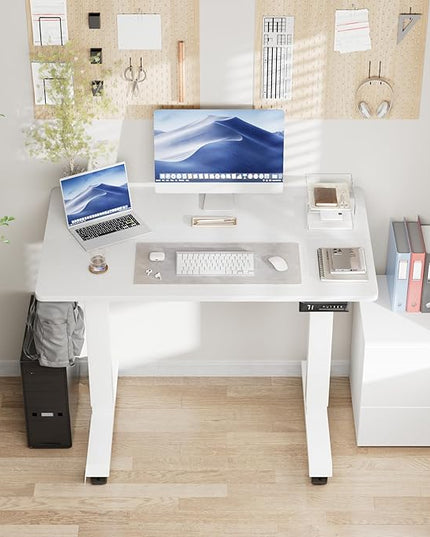 Electric Standing Desk 40 Inch, Ergonomic Height Adjustable Table with T-Shaped Metal Bracket Modern Computer Workstations for Home Office, White, 40 x 24 Inch - LeafyLoom