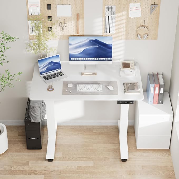 Electric Standing Desk 40 Inch, Ergonomic Height Adjustable Table with T-Shaped Metal Bracket Modern Computer Workstations for Home Office, White, 40 x 24 Inch - LeafyLoom