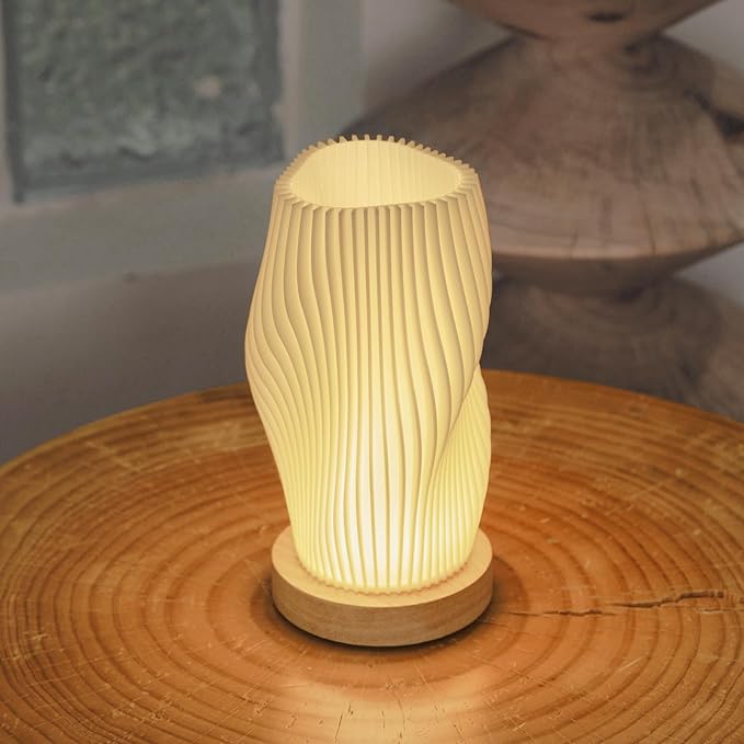 Bedside Lamps for Bedroom Nightstand Lamp,Vintage Style Striped Small Night Light Lamp,Gold Mini Modern Lamp with Woodbase,Gold Mini Table Lamp LED Lights for Living Room,Dorm,Kids Room,Office - LeafyLoom