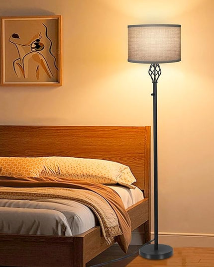 Floor Lamps for Living Room, Standing Lamp for Bedroom, Modern Floor Lamp with Gray Linen Shade, Rotary Switch, 2700K 10W Bulb Included, Stepless Dimmable Floor lamp, Classic Tall Lamp for Office - LeafyLoom