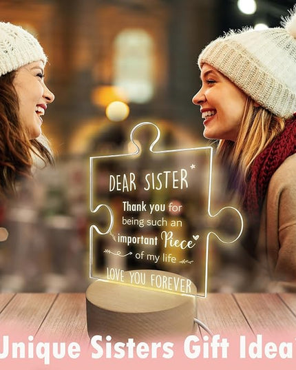 Sister Gifts | Gifts for Sister from Sister | Sister Birthday Gift Ideas | Sister Birthday Gift Ideas | Mothers Day Gifts for Sister | Wooden Puzzle Acrylic Night Light for Home Decor. - LeafyLoom