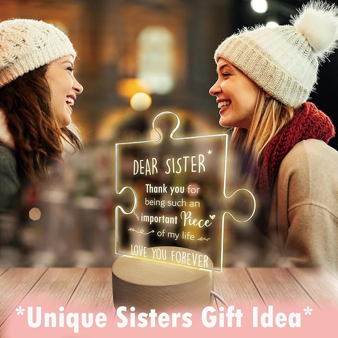 Sister Gifts | Gifts for Sister from Sister | Sister Birthday Gift Ideas | Sister Birthday Gift Ideas | Mothers Day Gifts for Sister | Wooden Puzzle Acrylic Night Light for Home Decor. - LeafyLoom