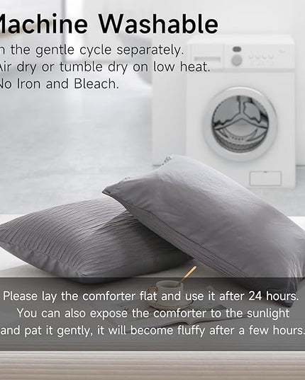 Dark Gray Seersucker Comforter Set Full Size (79x90 in), 3 Pieces Soft Crinkled Textured Comforter with 2 Pillowcases, Lightweight Microfiber Down Alternative Bedding Set for All Season - LeafyLoom