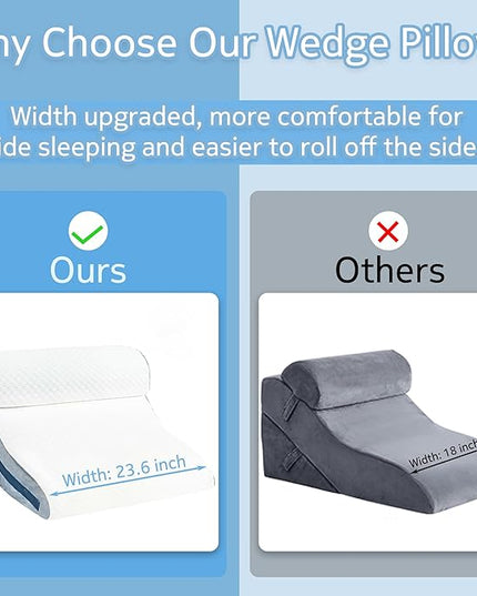 Bed Wedge Pillow for Sleeping 3PCS, 20-in-1 Adjustable Memory Foam Wedge Pillow for Acid Reflux, 3-in-1 Incline Wedge Pillow for After Surgery, Snoring, Back Pain(Grey) - LeafyLoom