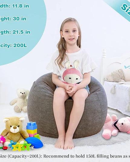 Stuffed Animal Storage Bean Bag Chair Cover (No Filler) for Kids .Soft Premium Corduroy Stuffable Beanbag for Organizing Children Plush Toys or Memory Foam Small 100L (Warm Grey) - LeafyLoom