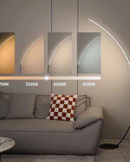 Arc Floor Lamp 65" Modern Standing Lamp with Remote, Black LED Arch Lamps for Living Room Bedroom Office, 3 Color Temperature & Stepless Dimmable Arched Reading Lamp - LeafyLoom