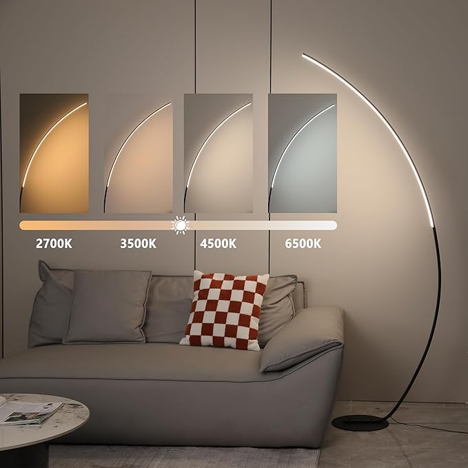 Arc Floor Lamp 65" Modern Standing Lamp with Remote, Black LED Arch Lamps for Living Room Bedroom Office, 3 Color Temperature & Stepless Dimmable Arched Reading Lamp - LeafyLoom