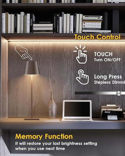 2 Packs LED Cordless Table Lamp, Rechargeable Battery Desk lamp 5500mAh Battery Operated Stepless Dimming Modern Portable Table Light for Restaurant/Table/Bedroom/Outdoor IP54 Waterproof (Rust Red) - LeafyLoom