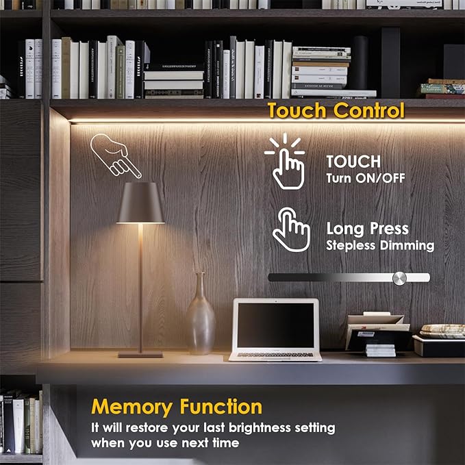 2 Packs LED Cordless Table Lamp, Rechargeable Battery Desk lamp 5500mAh Battery Operated Stepless Dimming Modern Portable Table Light for Restaurant/Table/Bedroom/Outdoor IP54 Waterproof (Rust Red) - LeafyLoom