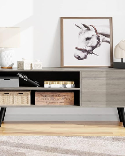 Shintenchi Mid Century Modern TV Stand for TVs up to 55 inches, Wood TV Console Table Media Cabinet with Storage, Entertainment Center for Living Room Bedroom,Grey - LeafyLoom