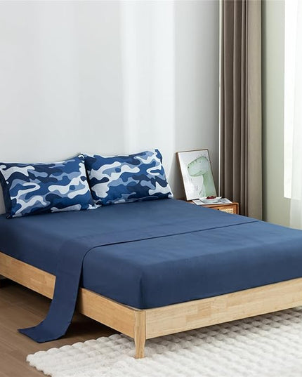 Meeting Story Camouflage Bedding Set, Colorful Pattern Style Comforter Set, 5 PCS One Comforter Two Pillowcases Two Sheets in One Bag, All Season Bedspread for Teens Adults (Navy,Queen 5Pcs) - LeafyLoom