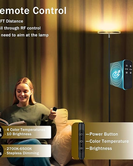 Floor Lamp, Upgraded 36W 3600LM Super Bright Torchiere LED Floor Lamps for Living Room, Stepless Dimmable Color Temperature 2700K-6500K with Remote & Touch Control, Standing Light for Bedroom Office - LeafyLoom