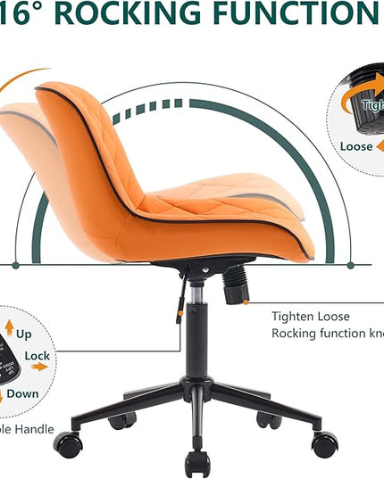 YOUNUOKE Office Chair Desk Chair with Wheels, Thick Upholstery Armless Computer Chair, Small Cute Office Chair Faux Leather Swivel Desk Chairs, Bedroom Side Chair Task Chairs, Orange - LeafyLoom