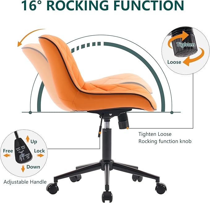 YOUNUOKE Office Chair Desk Chair with Wheels, Thick Upholstery Armless Computer Chair, Small Cute Office Chair Faux Leather Swivel Desk Chairs, Bedroom Side Chair Task Chairs, Orange - LeafyLoom