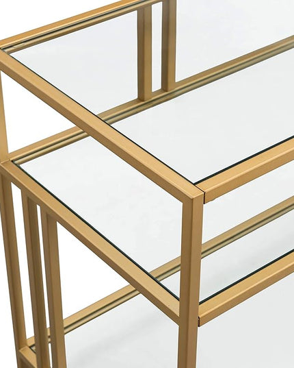 Henn&Hart Rectangular TV Stand with Glass Shelves for TV's up to 60" in Brass, TV Stands for the Living Room - LeafyLoom