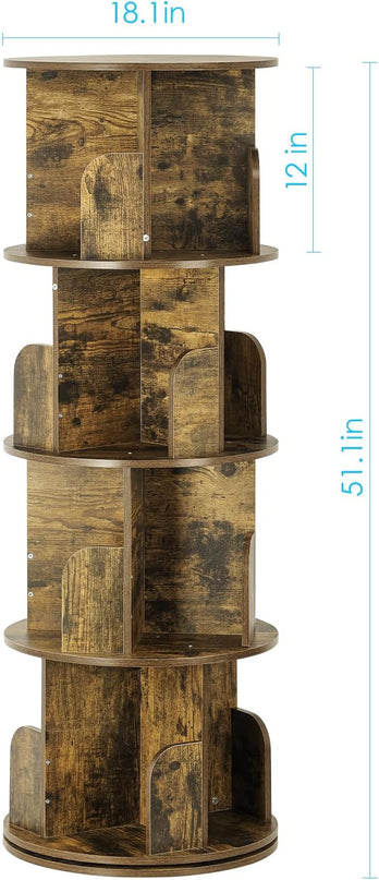 4 Tier Rotating Bookshelf kids, Small Corner Bookshelf for Small Space, 360 Display Floor Standing Bookcase Storage Rack, Wood Narrow Book Shelf Organizer for Home Office,Bedroom, Living Room - LeafyLoom