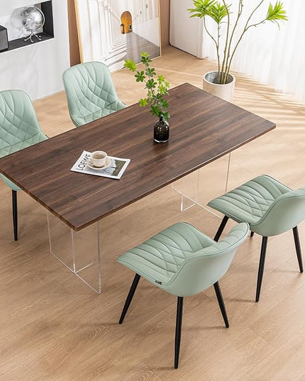 YOUNUOKE Dining Chairs Set of 2 Mid Century Modern Kitchen Chair Comfortable Upholstered Faux Leather Dinner Chairs for Kitchen Dining Room, Mint - LeafyLoom
