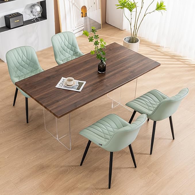 YOUNUOKE Dining Chairs Set of 2 Mid Century Modern Kitchen Chair Comfortable Upholstered Faux Leather Dinner Chairs for Kitchen Dining Room, Mint - LeafyLoom
