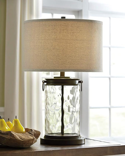 Signature Design by Ashley Tailynn Modern 25.25" Glass Table Lamp with Hardback Shade, Clear - LeafyLoom