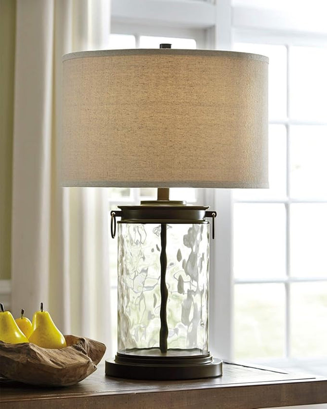 Signature Design by Ashley Tailynn Modern 25.25" Glass Table Lamp with Hardback Shade, Clear - LeafyLoom