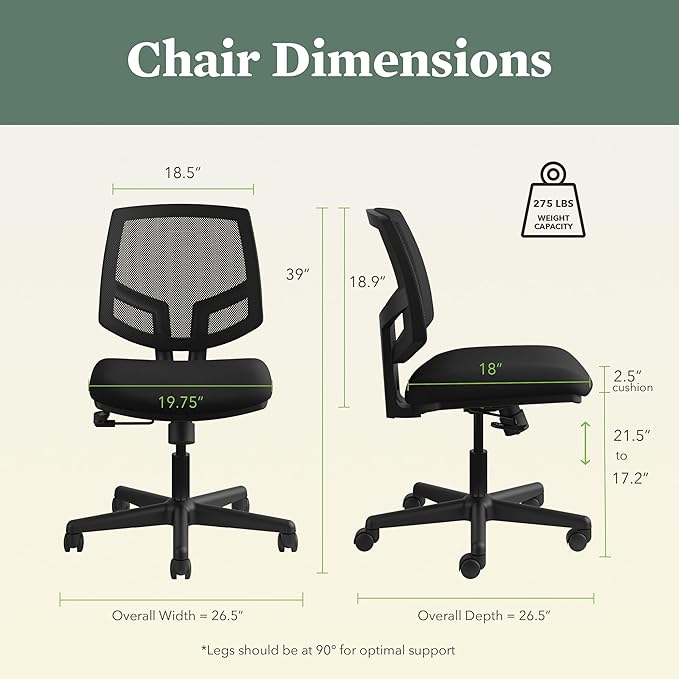 HON H5711 Volt Mesh Computer Chair for Office Desk, Task Chair, Black - LeafyLoom