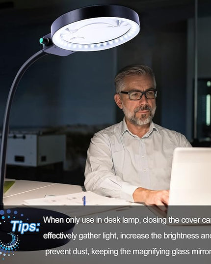 Magnifying Glass with Light and Stand, 10X 20X Magnifying Desk Lamp with Brightness Stepless Dimmable, Adjustable Gooseneck for Reading, Close Work, Hobbies - LeafyLoom