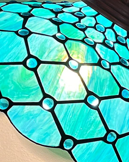 Capulina Tiffany Floor Lamp 62 Inches Tall Seagrass Blue Beads Style Stained Glass Soft Light Arched Gooseneck Adjustable Angle Reading Lamp for Living Room Bedroom Home Office - LeafyLoom