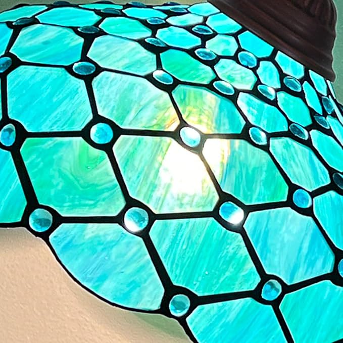 Capulina Tiffany Floor Lamp 62 Inches Tall Seagrass Blue Beads Style Stained Glass Soft Light Arched Gooseneck Adjustable Angle Reading Lamp for Living Room Bedroom Home Office - LeafyLoom