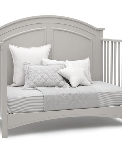 Delta Children Perry 6-in-1 Convertible Crib - Greenguard Gold Certified, Moonstruck Grey + Simmons Kids Radiant Sky Dual Sided Baby Crib Mattress and Toddler Mattress (Bundle) - LeafyLoom
