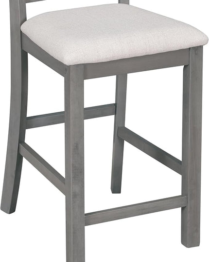 5-Piece Wooden Counter Height Dining Set, Multi-Functional Rubber Wood Table with Padded Chairs and Integrated 9 Bar Wine Compartment, Wineglass Holders for Home Living Room, Gray - LeafyLoom