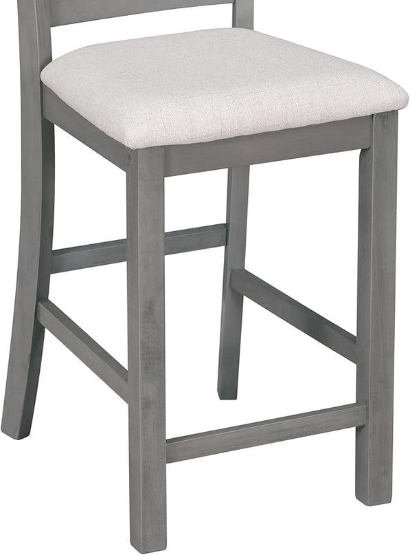 5-Piece Wooden Counter Height Dining Set, Multi-Functional Rubber Wood Table with Padded Chairs and Integrated 9 Bar Wine Compartment, Wineglass Holders for Home Living Room, Gray - LeafyLoom