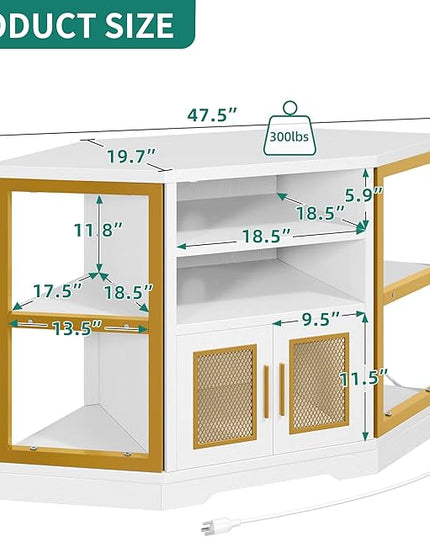 YITAHOME Corner TV Stand for TVs up to 55/50 Inch with Power Outlet, Modern Farmhouse Entertainment Center, Wood TV Media Console with Storage Cabinets Shelves for Living Room, 47", Gold - LeafyLoom