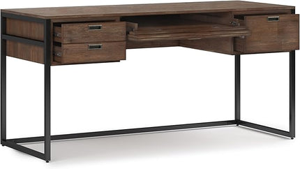 SIMPLIHOME Richmond SOLID WOOD 60 inch Wide Home Office Desk, Writing Table, Workstation, Study Table Furniture in Rustic Natural Aged Brown - LeafyLoom