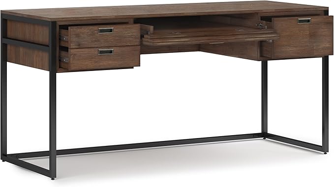 SIMPLIHOME Richmond SOLID WOOD 60 inch Wide Home Office Desk, Writing Table, Workstation, Study Table Furniture in Rustic Natural Aged Brown - LeafyLoom