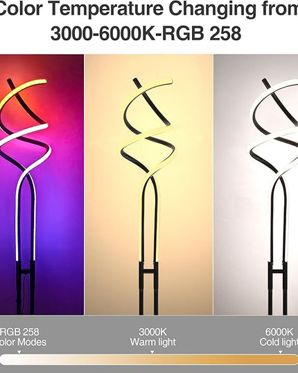 Modern RGB Spiral Floor Lamp, Dimmable LED Floor Lamp with RGBW, Ultra Bright, Standing Tall Lamp with Remote Reading Floor Lamp for Living Room Bedroom Office - LeafyLoom