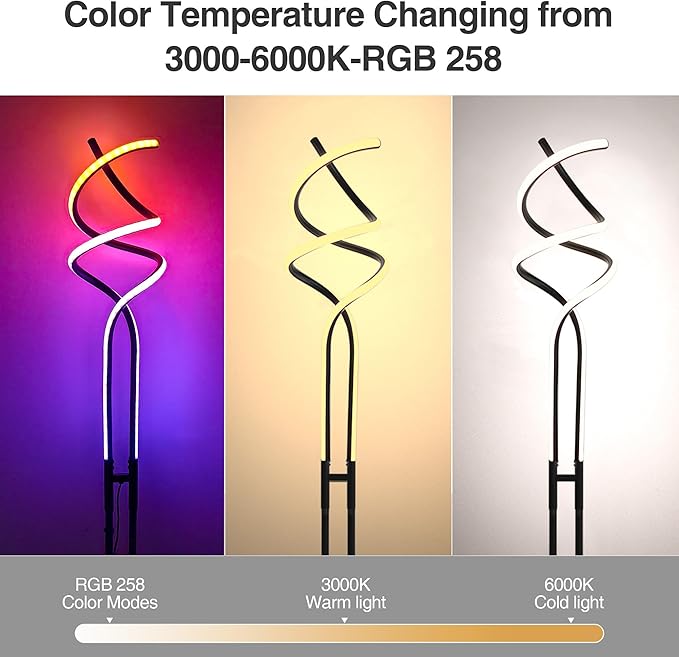 Modern RGB Spiral Floor Lamp, Dimmable LED Floor Lamp with RGBW, Ultra Bright, Standing Tall Lamp with Remote Reading Floor Lamp for Living Room Bedroom Office - LeafyLoom