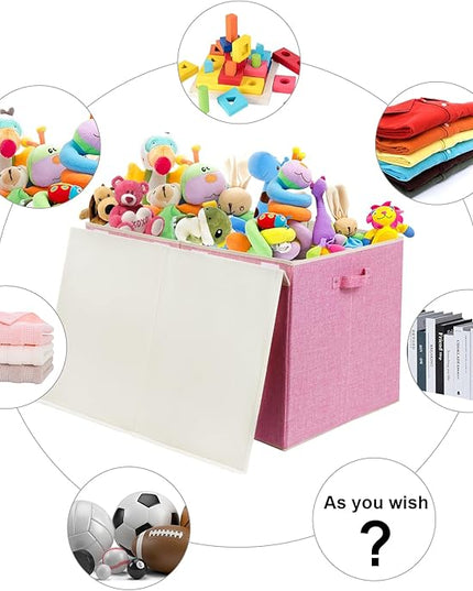 popoly 122L Large Toy Box Chest with Lid, Foldable Toy Storage Organizer Bin Boxes with Removable Divider for Kids, Boys, Girls, Nursery, Playroom, 26"x17" x17"(Linen Pink) - LeafyLoom