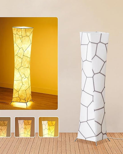 chiphy Floor Lamp, 39" Tall Standing Lamp, 3 Levels Adjustable Brightness LED Bulbs, Column Floor Light, Marble Gradient Fabric Lampshade, Home Decor for Living Room, Bedroom, Kids Room - LeafyLoom
