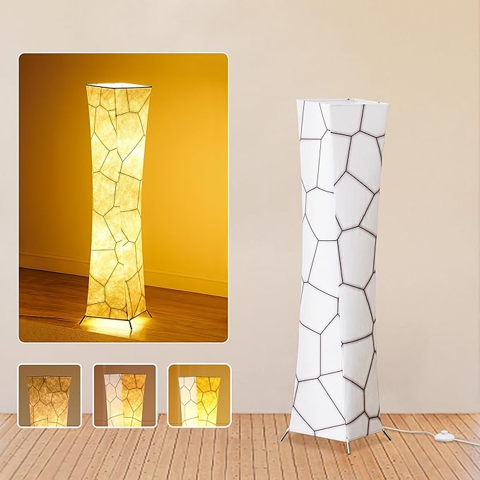 chiphy Floor Lamp, 39" Tall Standing Lamp, 3 Levels Adjustable Brightness LED Bulbs, Column Floor Light, Marble Gradient Fabric Lampshade, Home Decor for Living Room, Bedroom, Kids Room - LeafyLoom