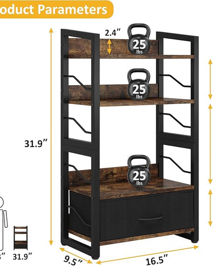 Small Bookshelf with Drawer: 4-Tier Wood Book shelf Industrial Narrow Bookcase Storage Organizer Metal Stackable shelves for Desktop Bedroom Living Room Home Office (Rustic Brown) - LeafyLoom