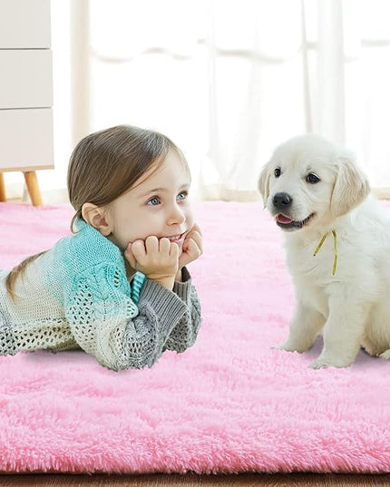 Softlife Pink Fluffy Area Rugs for Living Room, 6x9 Feet Rug for Bedroom Ultra Soft Girls and Boys Room Kids Room Nursery Rug, Shaggy Fur Indoor Plush Modern Floor Carpet Christmas Decor, Pink - LeafyLoom